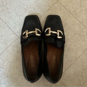 Gold Black Leather Chunky Loafers